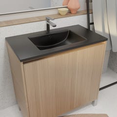 Meuble de salle de bains 80 cm 2 Portes Chêne Clair + Vasque Céramique Noire - XENOS 4
