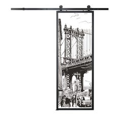Porte coulissante NEW YORK 204 x 83 - Noir sablé - Rail Grange 1