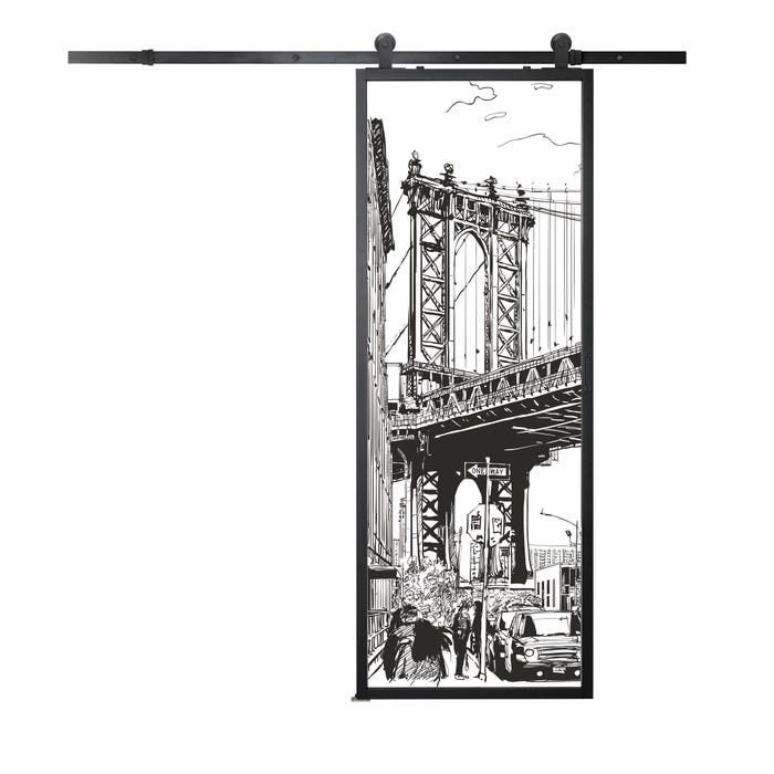 Porte coulissante NEW YORK 204 x 83 - Noir sablé - Rail Grange 1