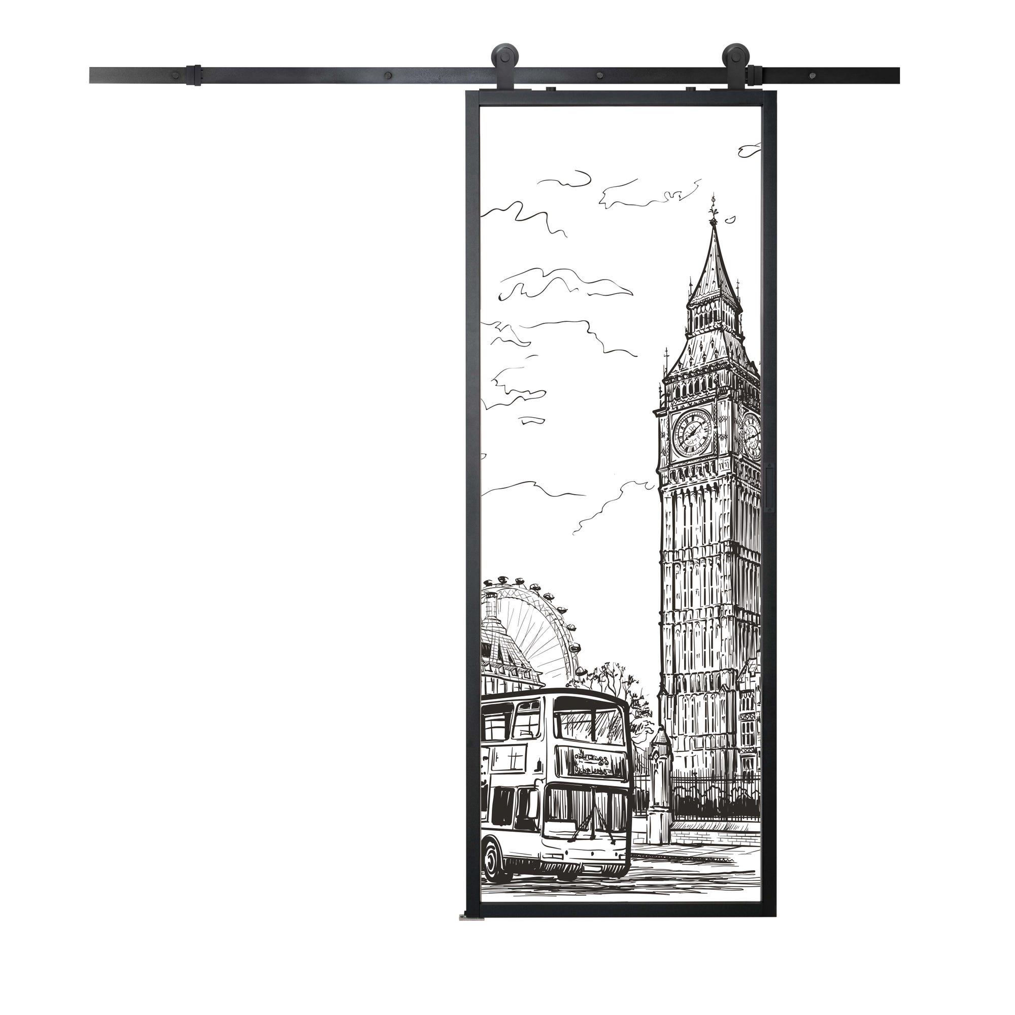 Porte coulissante LONDRES 204 x 83 - Noir sablé - Rail Grange 1