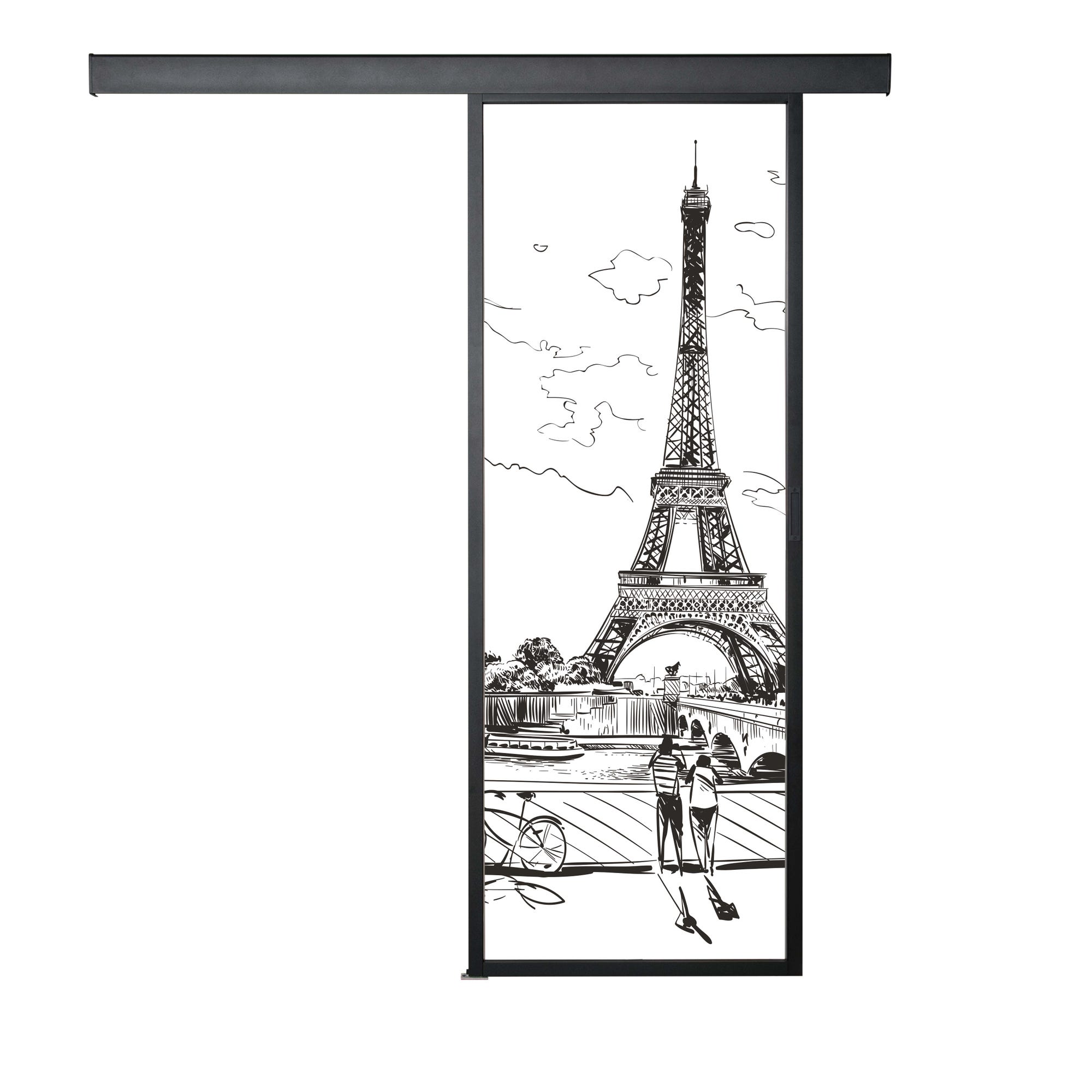 Porte coulissante PARIS 204 x 83 - Noir sablé - Rail Indus 1