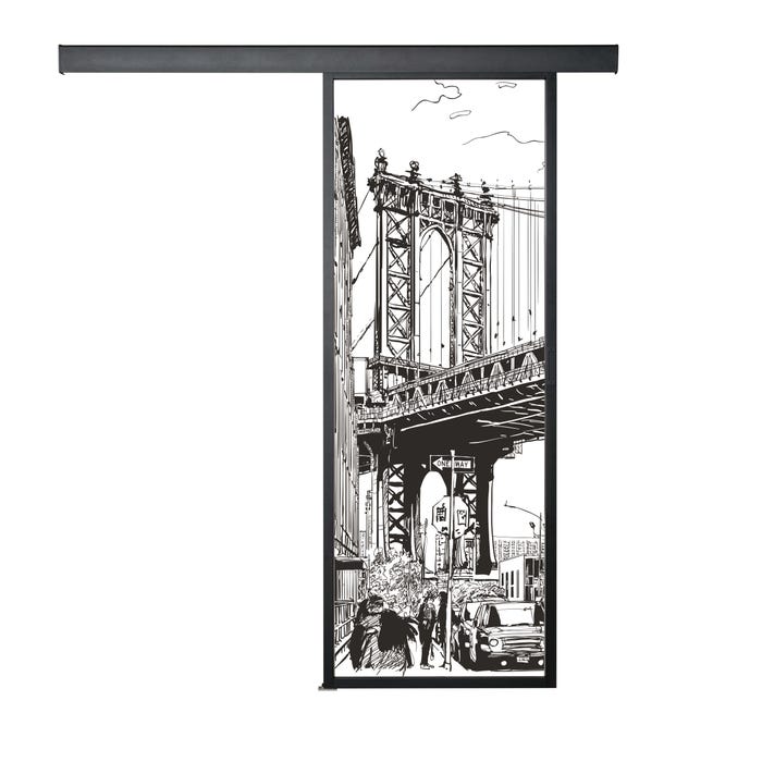 Porte coulissante <b>NEW YORK</b> 204 x 83 - Noir sablé - Rail Indus 1