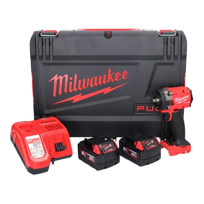 Milwaukee M18 FIW2F38-502X Visseuse à choc compacte sans fil 339 Nm 3/8 " 18V Brushless + 2x Batteries 5,0 Ah + Chargeur + 0