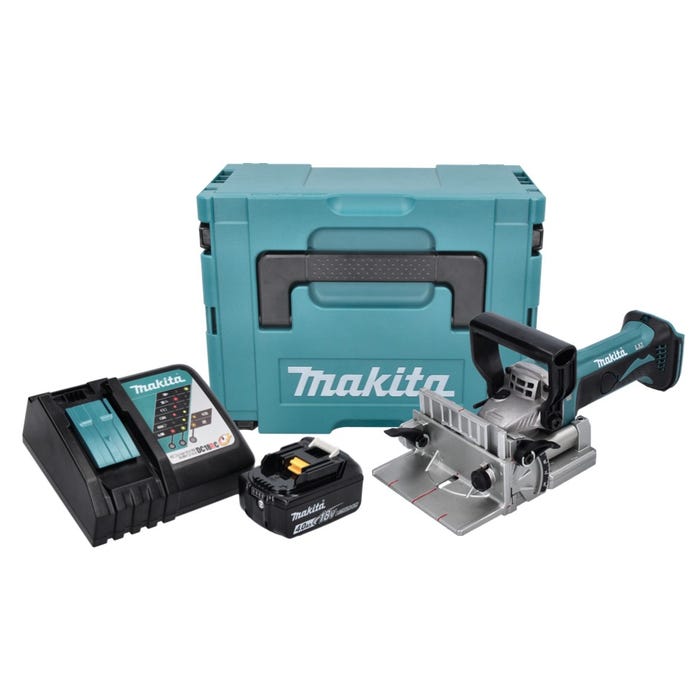 Makita DPJ 180 RM1J Fraiseuse rainureuse sans fil 18 V 100 mm + 1x batterie rechargeable 4,0 Ah + chargeur + Makpac 0