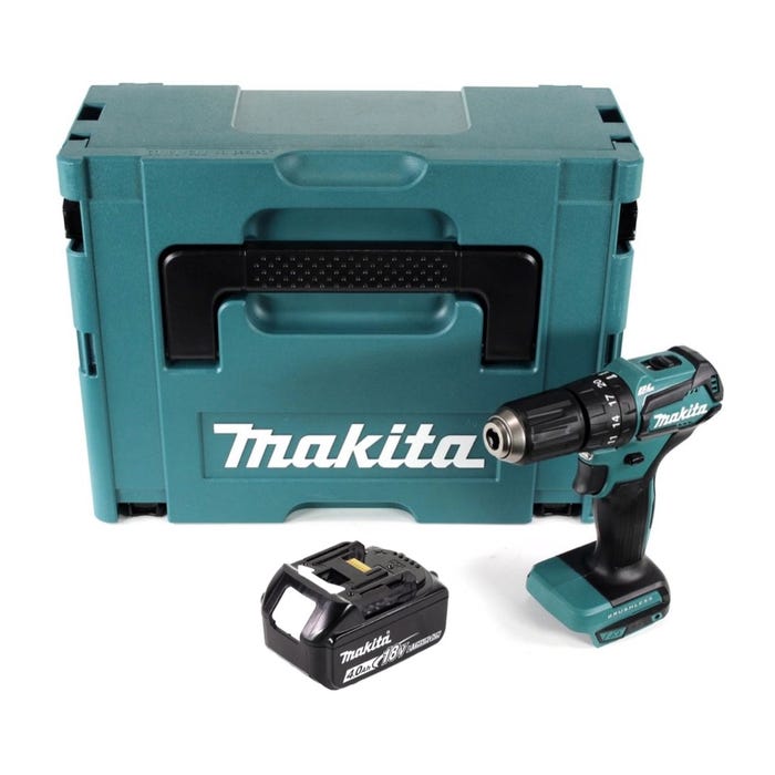 Makita DHP 483 M1J Perceuse-visseuse à percussion sans fil 18 V 40 Nm + 1x Batterie 4.0 Ah + Coffret Makpac - sans chargeur 0