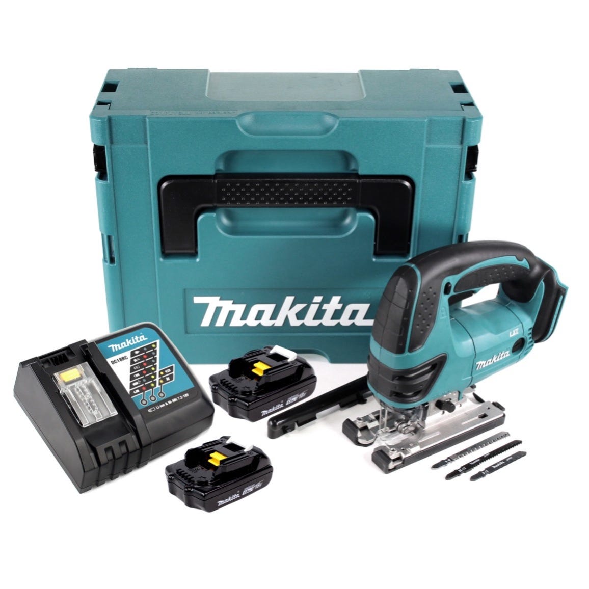 Makita DJV 180 RYJ Scie sauteuse sans fil 18V + 2x Batteries 1,5Ah + Chargeur + Coffret Makpac 2