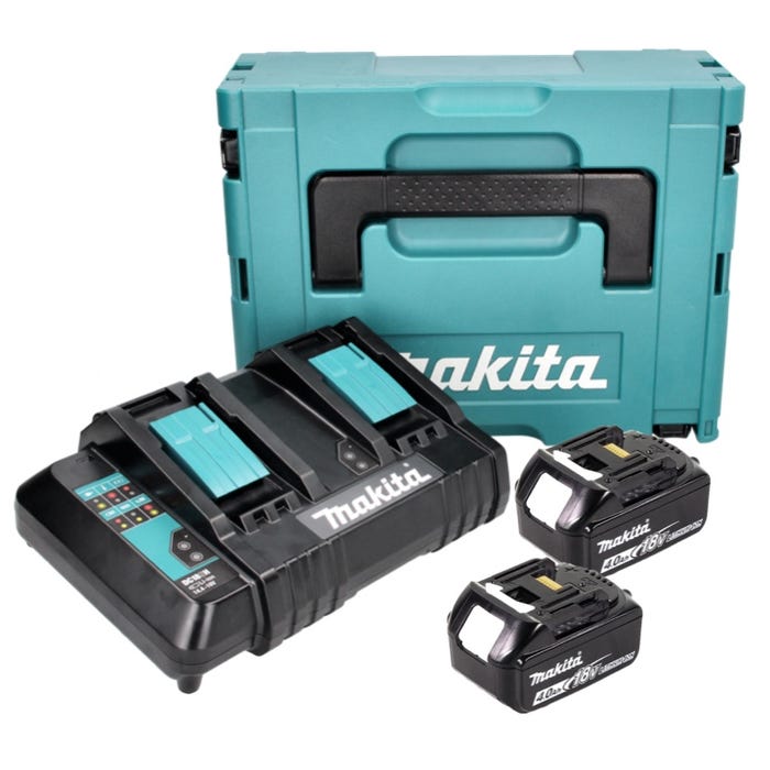 Makita Power Source Kit 18 V avec 2x BL 1840 B4,0 Ah batterie ( 197265-4 ) + DC 18 SH double chargeur ( 199687-4 ) + Makpac 0