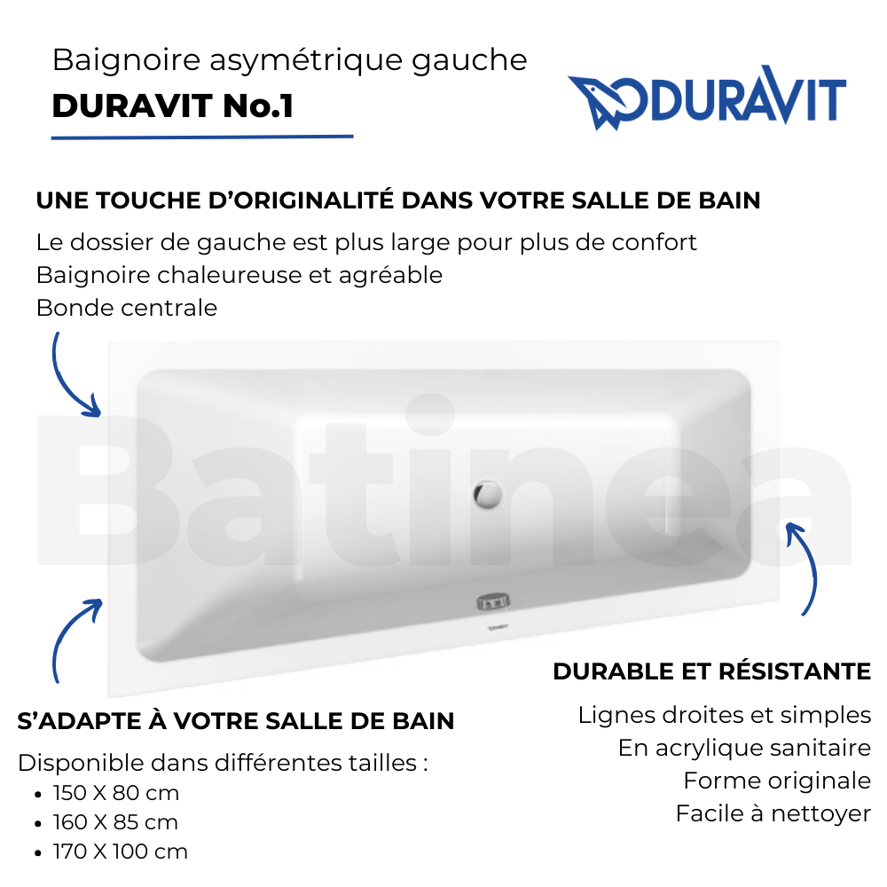 Baignoire asymétrique 150x80 DURAVIT Duravit No.1 version gauche 2