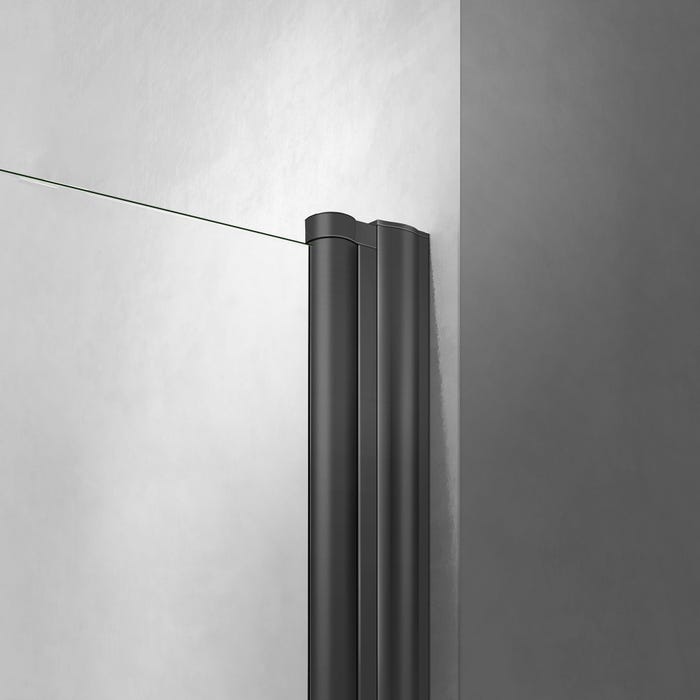 GRAND VERRE Porte de douche battante 80x197 à largeur réglable cm verre 6mm et profilés noirs 3