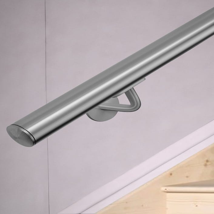 Rampe d'escalier HandyStairs en acier inoxydable - diamètre 42,4 mm - supports compris - 200 cm 3