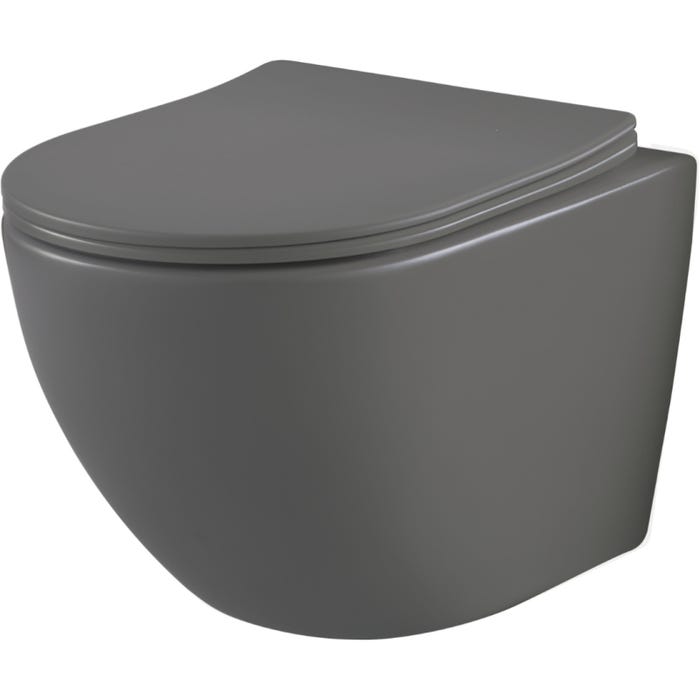 Cuvette WC suspendu gain de place 48 cm sans bride gris mat - Corolla 0