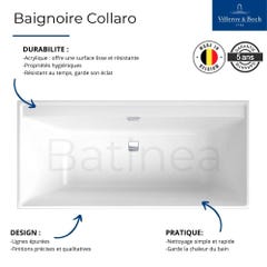 Villeroy &, Boch Collaro Duo baignoire rectangulaire, encastrée, acrylique, 1700 x 750 mm, écoulement et trop-plein:chrome, UBA170COR2DV 2