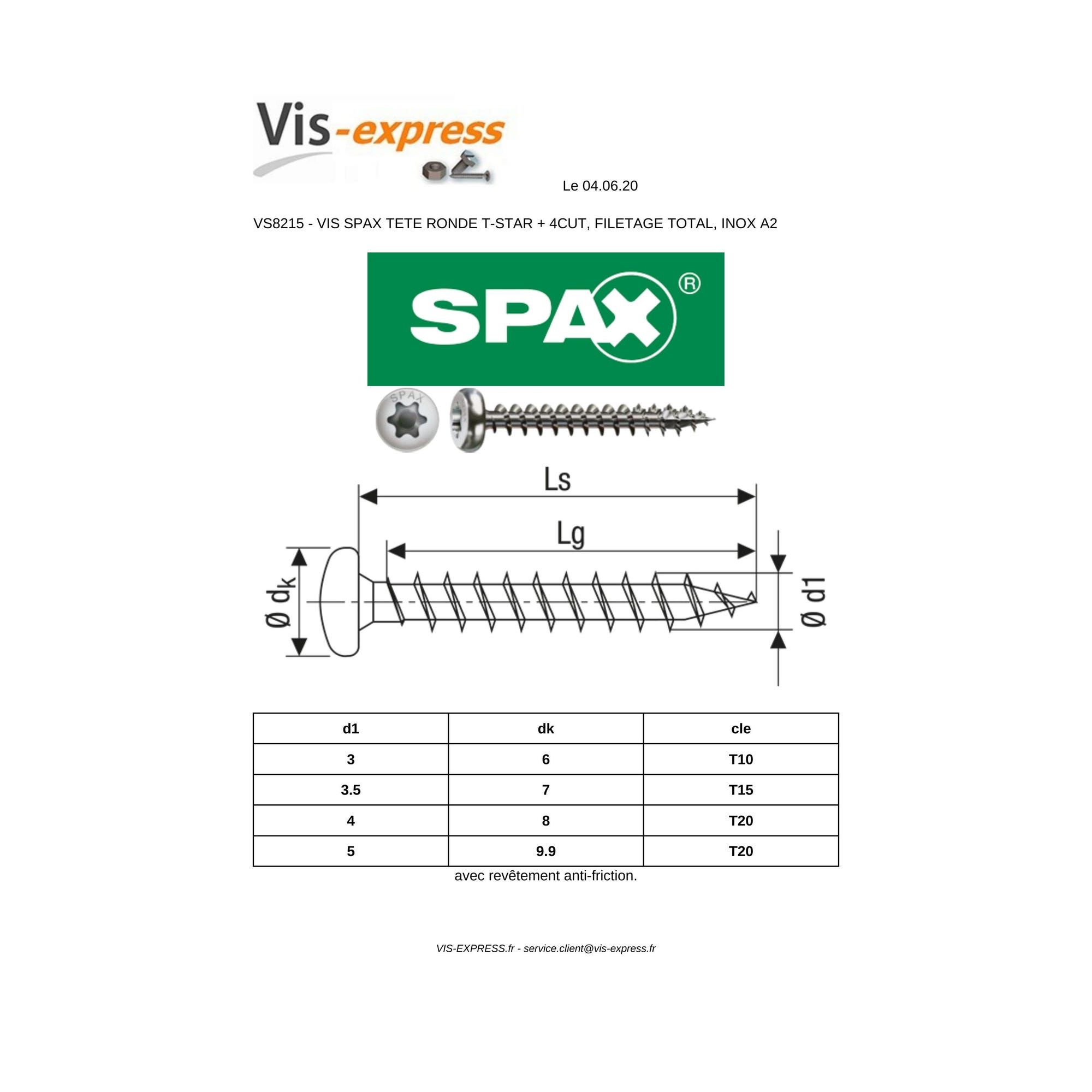 Spax Vis bois Tête ronde TR T-STAR+ TORX T20 5X40 Inox A2 - 10 pièces 2