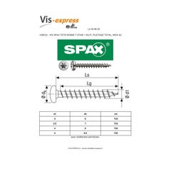 Spax Vis bois Tête ronde TR T-STAR+ TORX T10 Filetage total 3X20 Inox A2 - 10 pièces 2