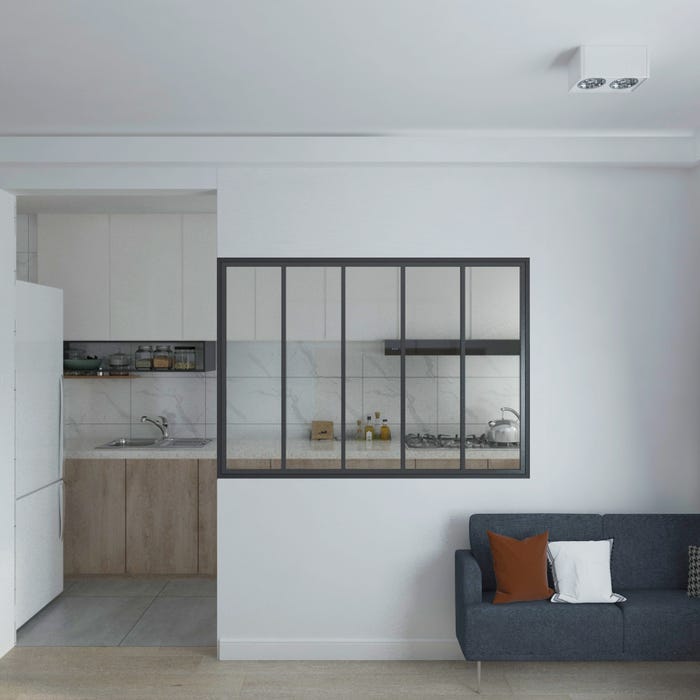 Schulte Verrière Atelier, fenêtre d’intérieur, H.108xl.150 cm, 5 vitrages, carreaux transparents, cadre et profilés noirs mats, prête à poser 0