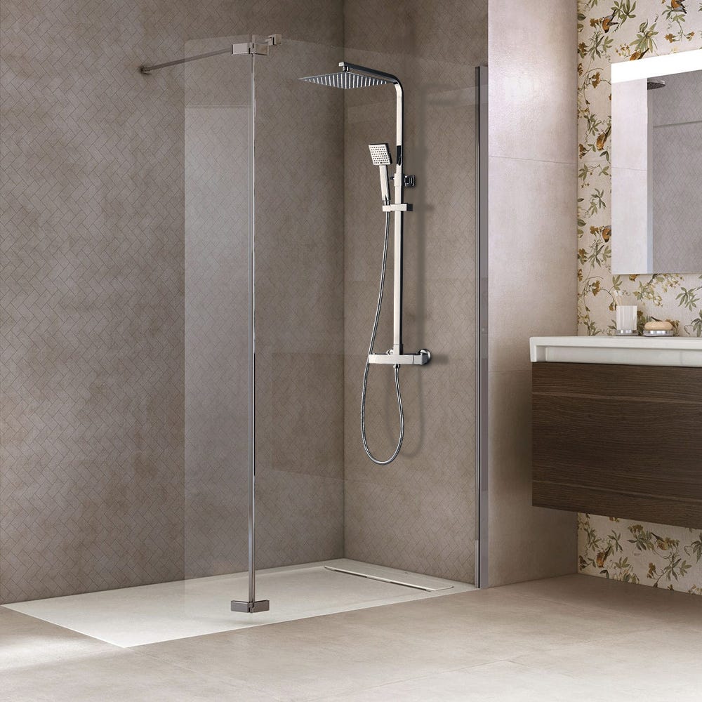 Auralum Système douche avec thermostat,douche effet pluie, colonne douche en Laiton avec pommeau de douche/douchette à main,barre de douche réglable 7