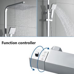 Auralum Système douche avec thermostat,douche effet pluie, colonne douche en Laiton avec pommeau de douche/douchette à main,barre de douche réglable 1