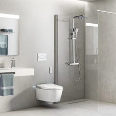 Auralum Système douche avec thermostat,douche effet pluie, colonne douche en Laiton avec pommeau de douche/douchette à main,barre de douche réglable 6