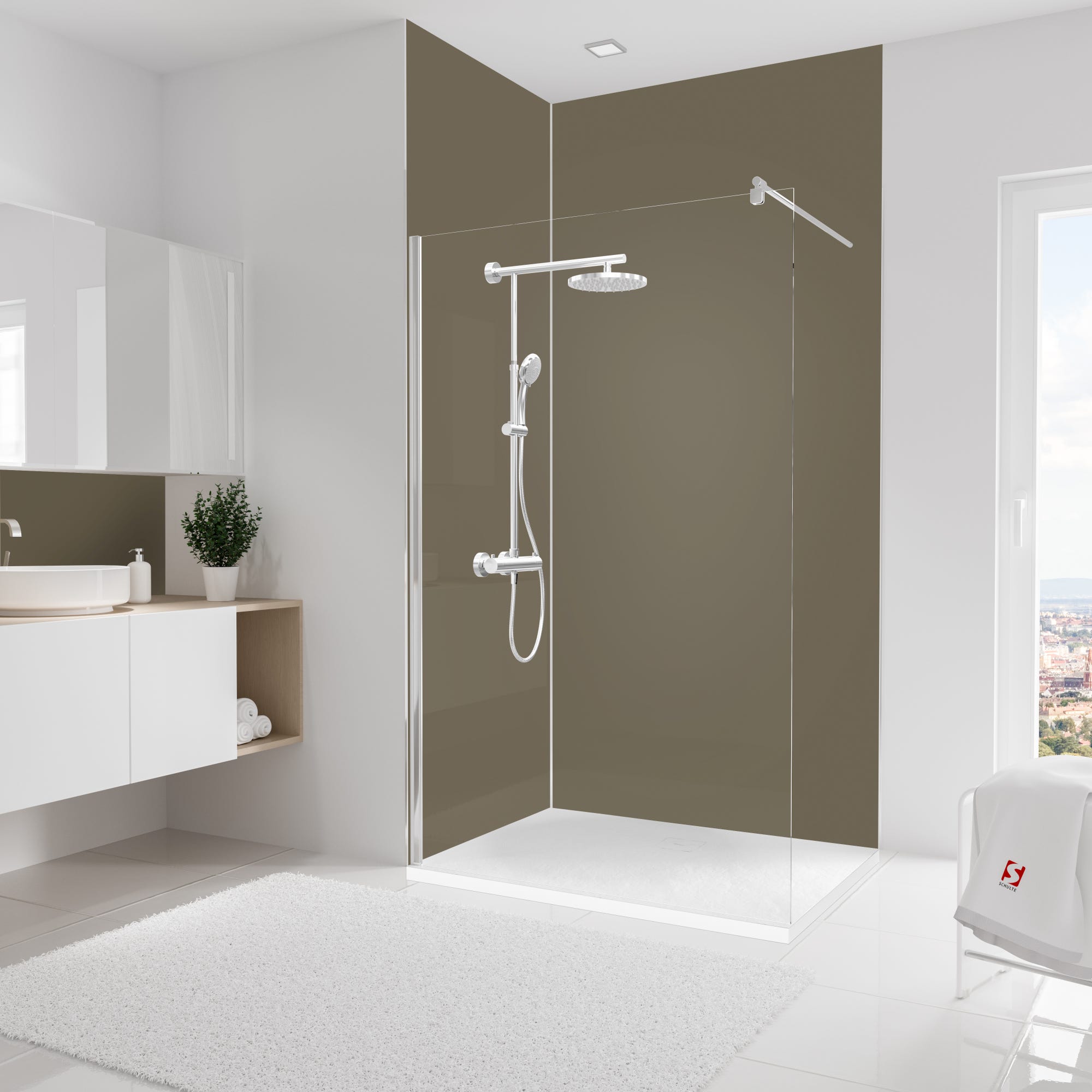 Schulte Pack de 2 panneaux muraux, 90 x 255 cm + 120 x 255 cm, revêtement pour douche et salle de bains, DécoDesign COULEUR, Taupe 0