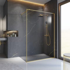 Schulte Paroi de douche à l'italienne dorée, 120x200 cm, verre de sécurité transparent 6 mm, encadrement alu or mat, Walk In, traitement anticalcaire 0