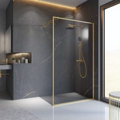Schulte Paroi de douche à l'italienne dorée, 100x200 cm, verre de sécurité transparent 6 mm, encadrement alu or mat, Walk In, traitement anticalcaire 0
