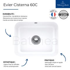 Evier 1 bac VILLEROY ET BOCH Cisterna 60C Chromite CeramicPlus avec vidage manuel 2