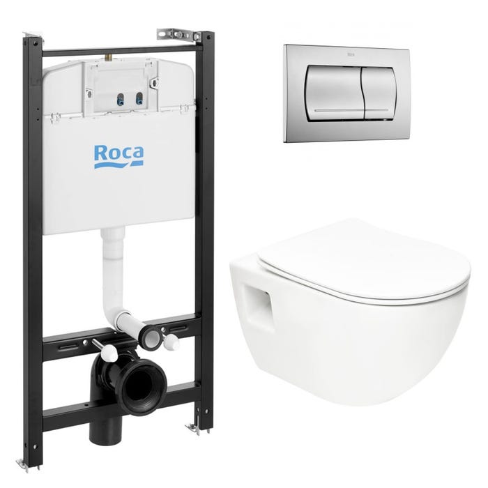 Roca Pack Bâti-support Roca Active + WC sans bride SAT + Abattant softclose + Plaque chrome mat (RocaActiveProject-2) 0