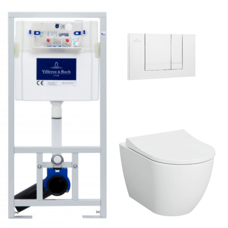 Villeroy & Boch ViConnect Pro Pack WC Bâti-support +WC sans bride Vitra S60 + Abattant SoftClose + Plaque Blanche (ViConnectS60-2) 0