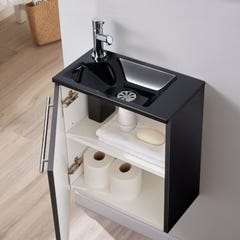 Pack lave-mains Noir Mat avec vasque design noire - Robinetterie Eau froide à gauche - L.42.5 X H. 48.6 cm - Hanos 1