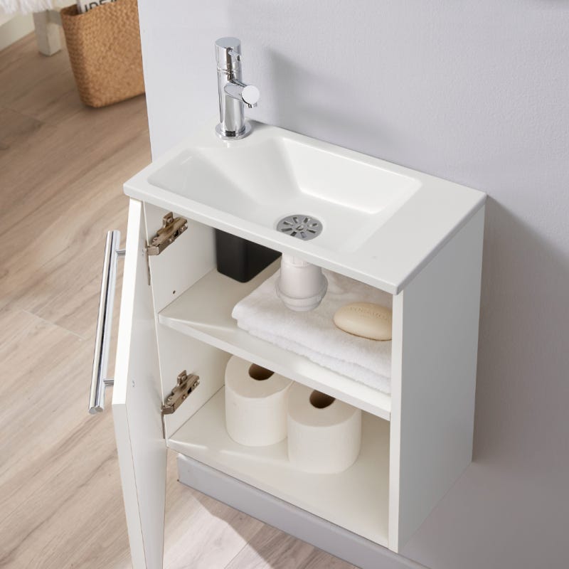 Pack lave-mains Blanc mat avec vasque design blanche - Robinetterie Eau froide à gauche - L.42.5 X H. 48.6 cm - Hanos 1