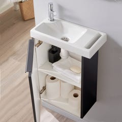 Meuble lave-mains noir mat avec porte serviette sans robinetterie - l.48 X H. 72.5 cm - pour robinetterie à gauche - Austria 1