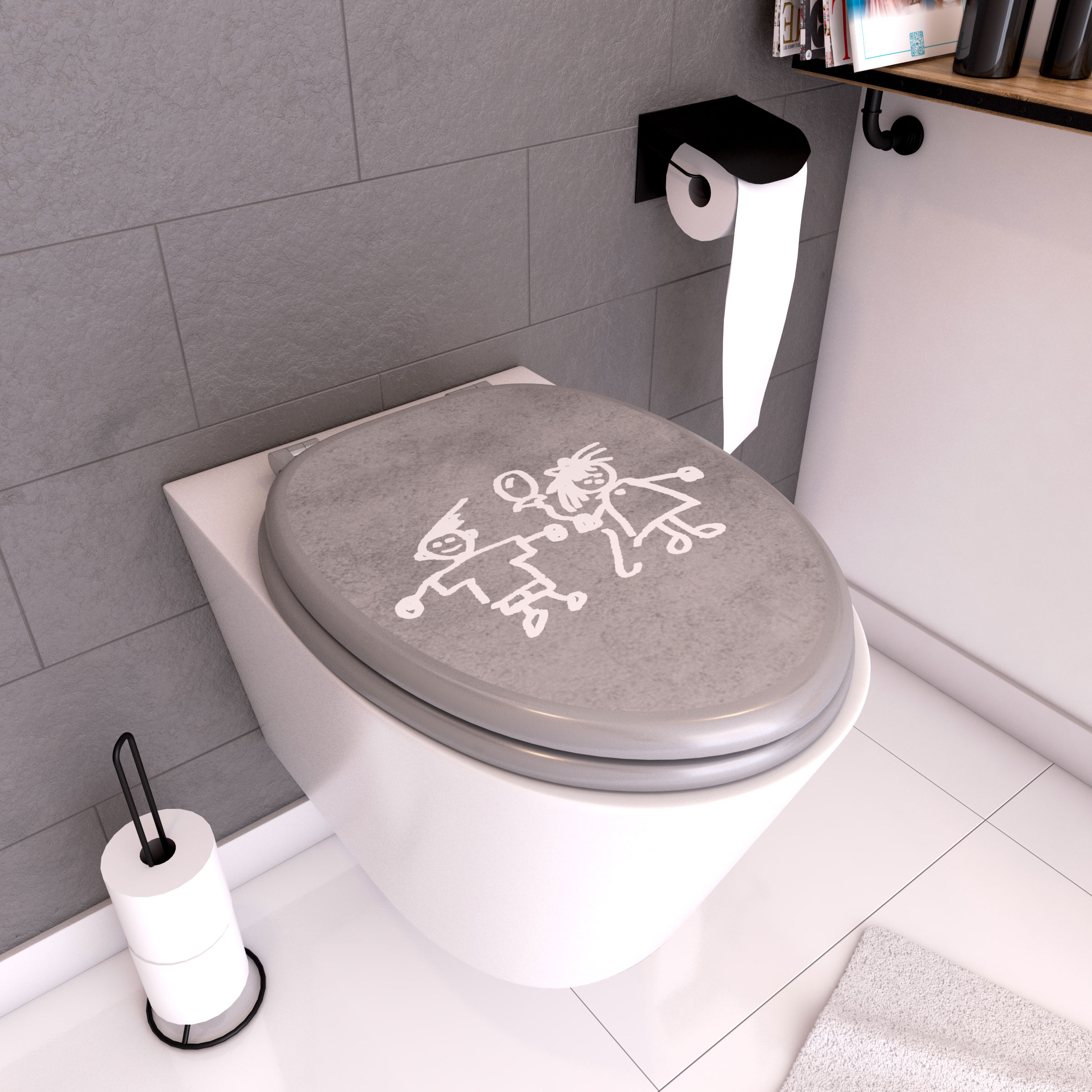 Abattant pour WC a motif en MDF et charnieres en metal PTI BOU Bricoman